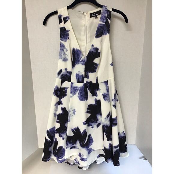 Lulus Ivory Blue Floral Print V Neck Sleeveless Dress Size M - Picture 3 of 10